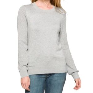 Tiara Pointelle Sleeve Grey Crewneck Pullover